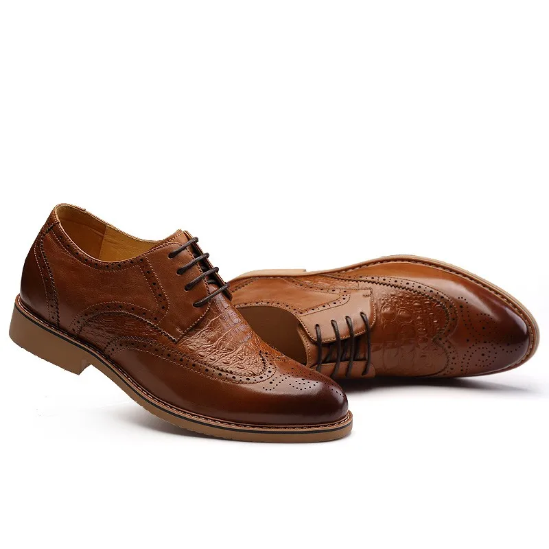 X8865 Для мужчин; увеличивающие рост до середины икры Кожаные броги оксфорды свадебные модельные туфли в Скрытая стельки расти выше 6 см