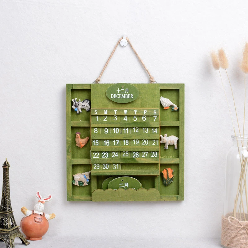 

Creative Mediterranean Wooden Mini Calendar Home Desktop Display Perpetual Calendar Cute Animal Decoration Kid Living Room Decor