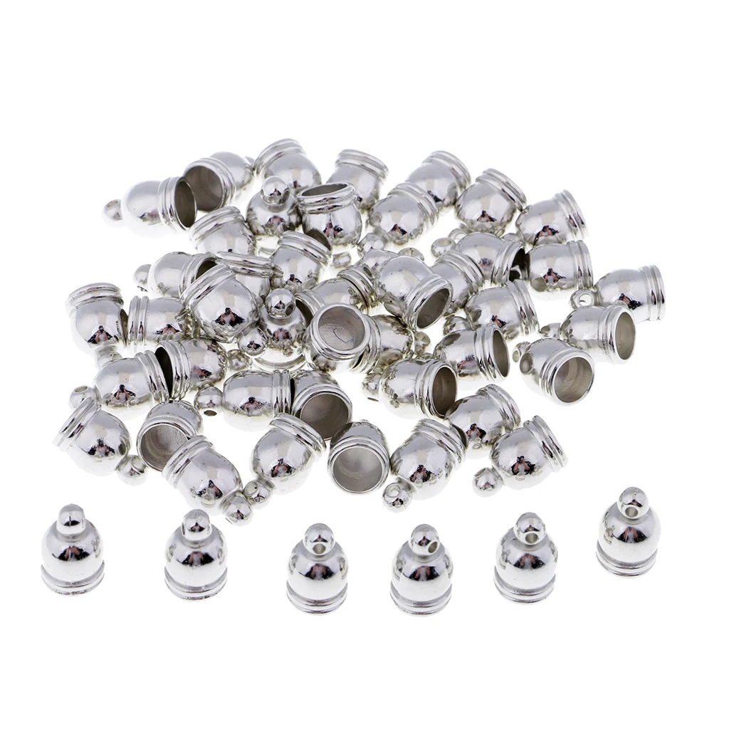 50pcs Charms Bead End Caps Stopper Fit 6mm Cord Leather Crafts Necklace Sliver