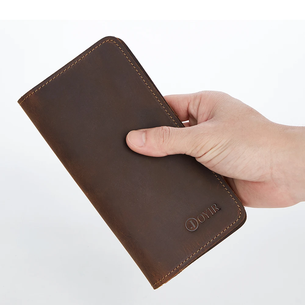  JOYIR Men Genuine Leather Wallet Men Coin Purse Vintage Long Men Wallets Perse Solid Card Holder Cl