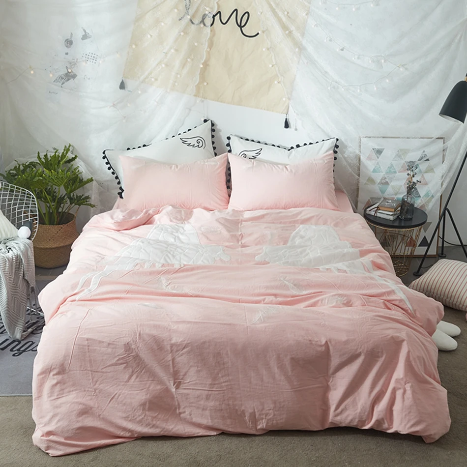 Buy 100 Washed Cotton Pink Duvet Cover Set Queen King