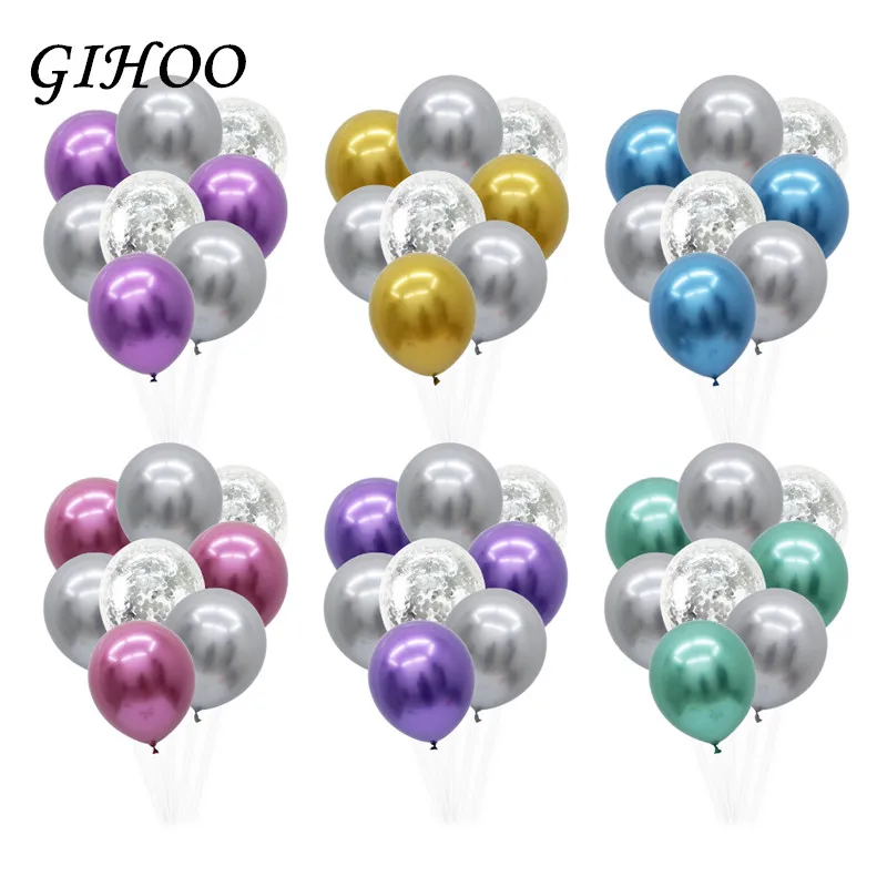 

10pcs Metallic Mixed Confetti Balloons 12" Thick Chrome For Wedding Metal Pearl Latex Balloon Happy Birthday Party Decoration