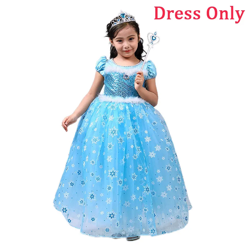 PaMaBa/платье-пачка принцессы Эльзы для маленьких девочек Нарядный Детский карнавальный костюм Анны с блестками и снежинками Vestidos elsa/Anna, бальное платье - Цвет: Elsa Dress Only