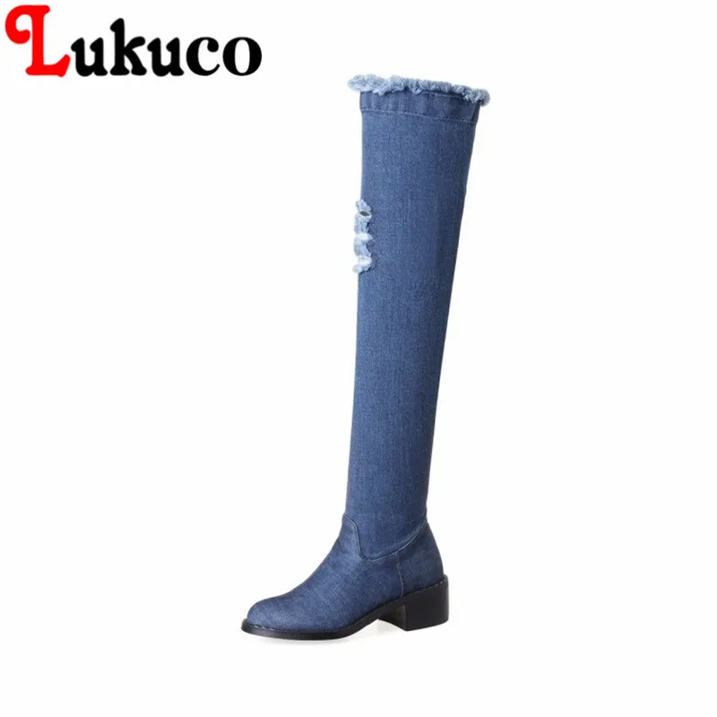

2018 cool style high quality Denim Square heel Over-the-Knee boots size36 37 38 39 40 41 42 43 shoes real pictures free shipping