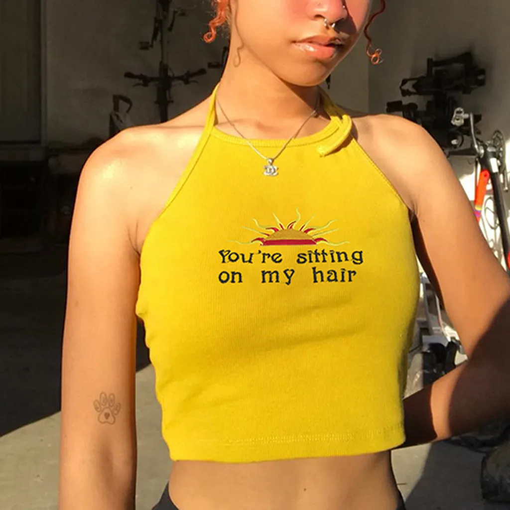Feitong/женские топики Dames модные Camisetas Tirantes Mujer Verano летняя блузка на бретелях без рукавов с буквенным принтом топик без спинки Топы