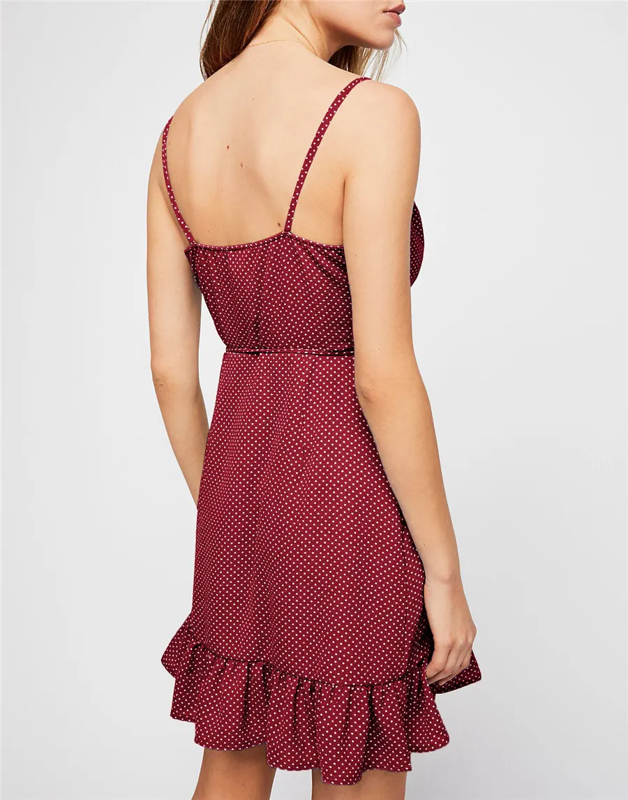 Gladiolus Polka Dot Summer Dress Women Spaghetti Strap V Neck Backless Sexy Ruffles Mini Women Dress Casual Beach Ladies Dresses (16)