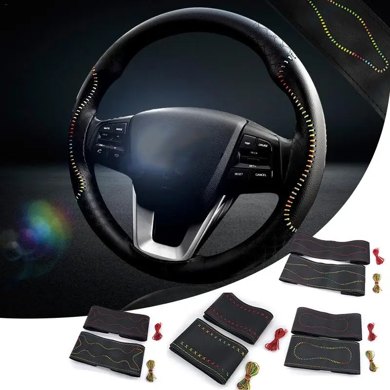 DIY Steering Wheel Covers Colorful Top Layer Leather Braid On The Steering-wheel For D Shaped General Car Wheel Covers DIY Steering Wheel Covers Colorful Top Layer Leather Braid On The Steering-wheel For D Shaped General Car Wheel Covers
