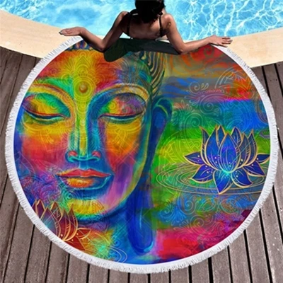 Beach towel13 Пляжное полотенце из микрофибры с принтом Будды в индийском стиле, одеяло с кисточками для взрослых и детей, большое круглое банное полотенце, одежда для купания, гобелен, домашний декор - Цвет: Beach towel13