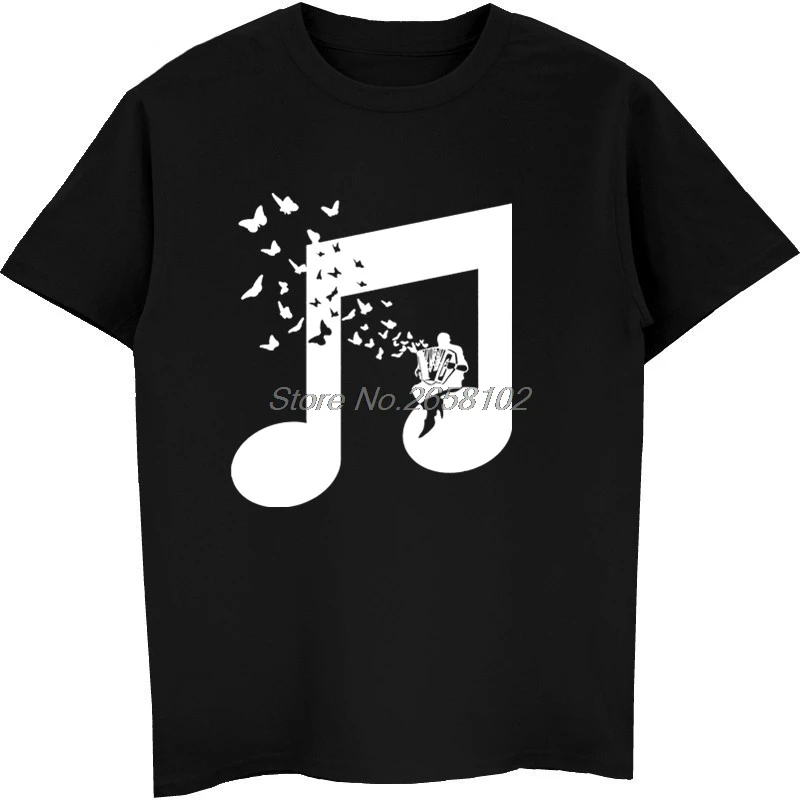 

Accordion Butterfly T Shirts Men Beautiful Melody Flat Art Design College Music T-Shirt For Youth Man Team Club Tshirt Harajuku