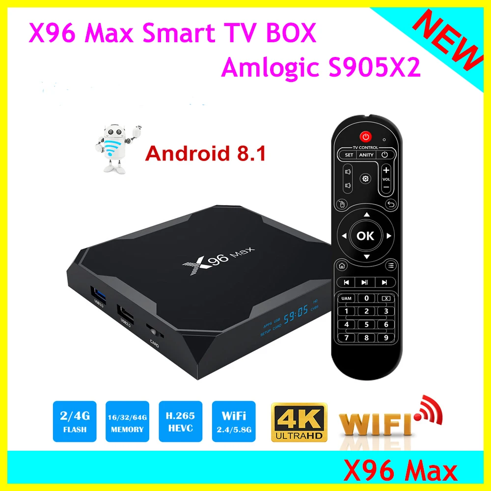 

2019 New X96 max Smart TV BOX Android 8.1 Amlogic S905X2 Quad Core 4 GB 32 GB 64 GB 2,4G & 5 GHz Wifi BT 1000M 4 K Set top box