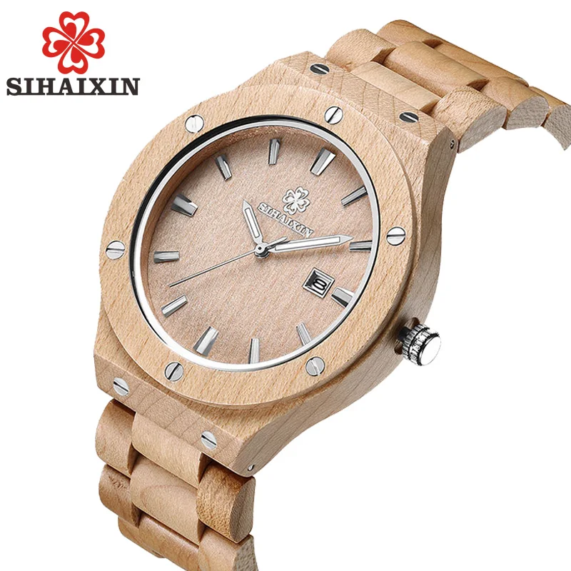 

SIHAIXIN Creative Full Natural Wood Male Watches Luxury Stylish Wooden Wristwatch Quartz Man erkek kol saati 2019 Men Clock