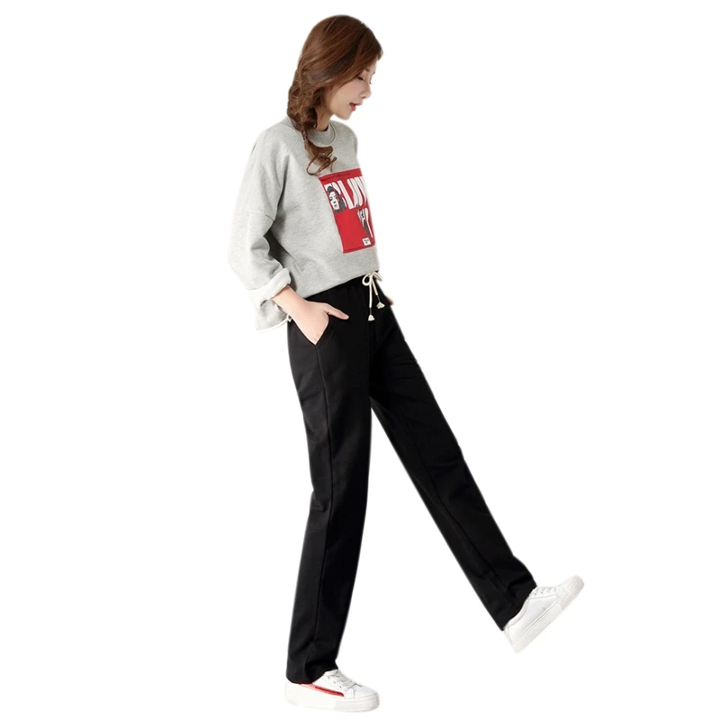 Autumn Ladies Plus Size Casual Straight Pants Women Sport Loose Long Trousers Women Mid Waist Women Lace Up Fashion Pants Pants