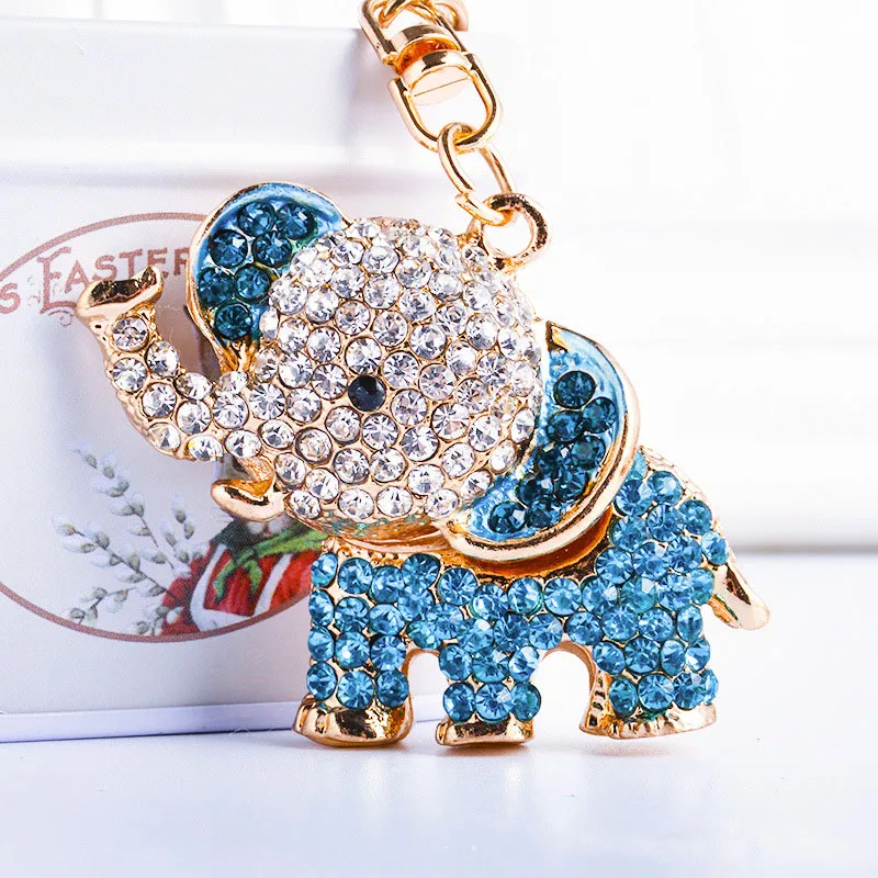 

RE Cute 3D Elephant Crystal Car Key chain Women Bag Charms Keychains On The Bag Elephants Trinket Key rings accessories J3035
