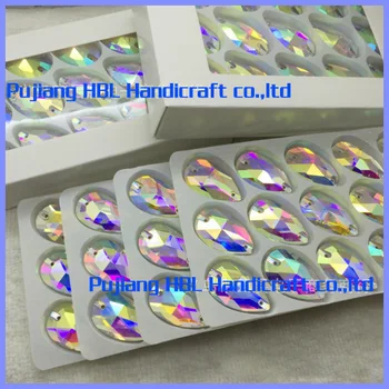 

60pcs/lot 16x25mm Crystal AB Sew-on Stone Handcraf Flatback Loose Diamond Beads for Dress Garment DIY making 2holes