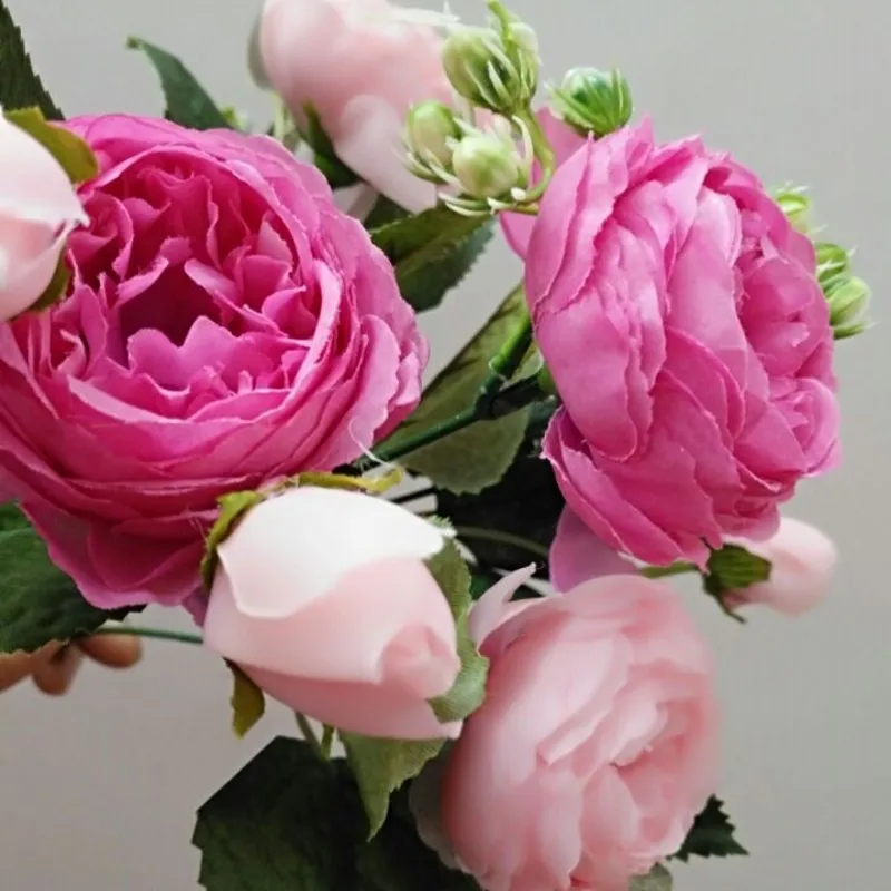 30 см розовый Искусственный Пион из шелка Букет цветов 5 большая голова и 4 бутона дешевые искусственные цветы для дома Свадебные украшения в помещении