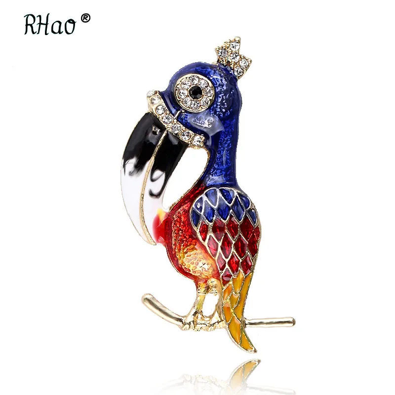 

RHao Funny Multi color Birds Brooch Enamel pins Large long Mouth bird animal brooches for Women Men Clothes Corsage collar pins