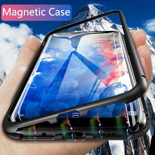

Magnetic Case For Samsung Galaxy A9 A7 2018 A30 A50 J4 J6 Plus J8 Tempered Glass Magnet Cases metal frame Cover protective cases
