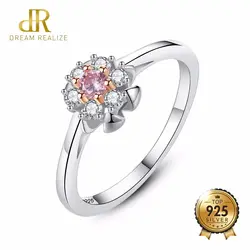 DR 925 Серебряный перстень для девочек розовый Главный камень Подлинная 100% два-Цвет золотой цветок кольца для Для женщин вечерние украшения