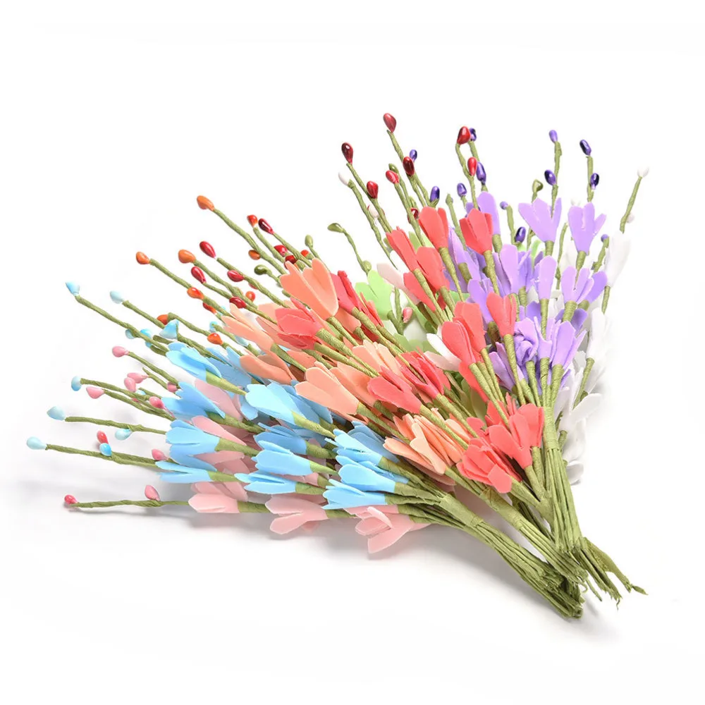 10Pcs/set Mini Jasmine Artificial Flowers Decorative Foam Flowers Wreaths Flowers Wedding Party Christmas Gift Houseware Decor