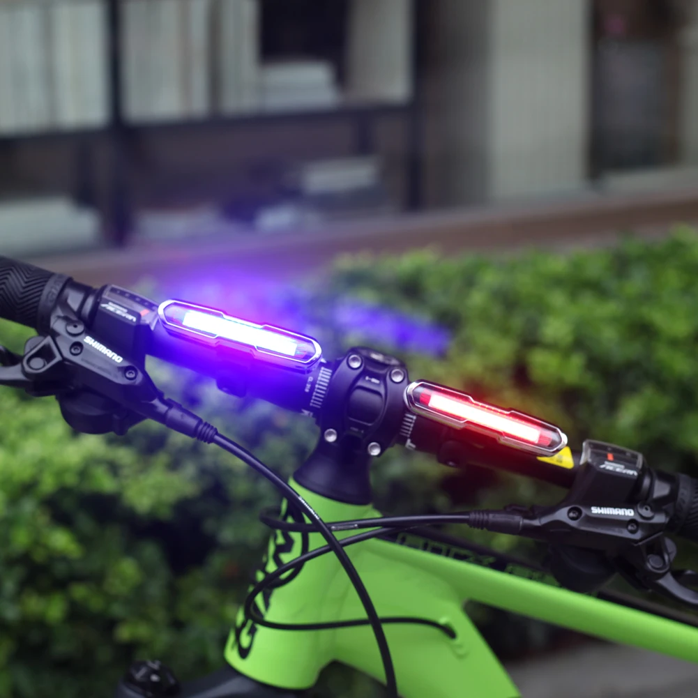 

5 Modes Dual Color Red Blue USB Rechargeable COB LED Bicycle Bike Lights Cycling Rear Tail Light Lamp +USB Cable +Bracket