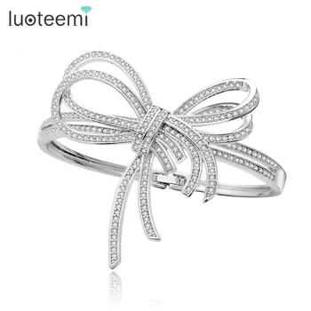 

LUOTEEMI 2017 Hot Fashion Luxury Zircon Pave Setting Unique Large Bowknot Bracelets & Bangles For Women Bridesmaid Wedding Gift