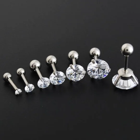Круглый, прозрачный cz драгоценный камень ухо серебряные серьги-гвоздики Циркон 316L нержавеющая сталь женские ювелирные изделия мужская мода 4 мм 8 мм Tragus