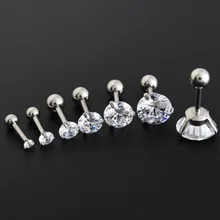 Круглый, прозрачный cz драгоценный камень ухо серебряные серьги-гвоздики Циркон 316L нержавеющая сталь женские ювелирные изделия мужская мода 4 мм 8 мм Tragus