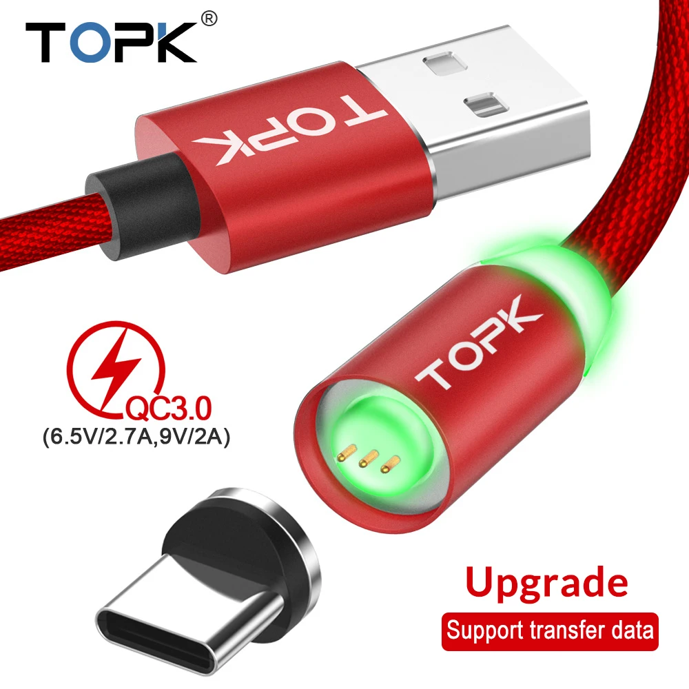 TOPK más actualizado magnética Cable de carga rápida USB tipo C Cable de sincronización de datos de carga rápida tipo-C USB-C para Samsung Xiaomi