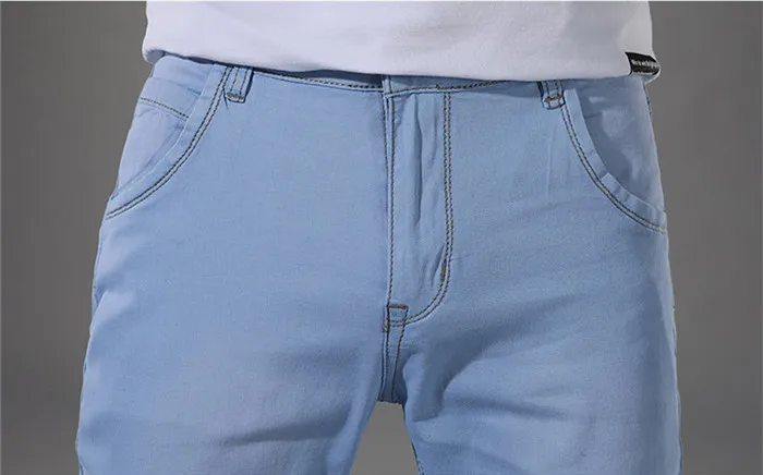 Для мужчин стрейч джинсы летние тонкие для бизнес на каждый день Slim джинсовые брюки прямого покроя брюки классические ковбои молодой мужские джинсы 40, G208