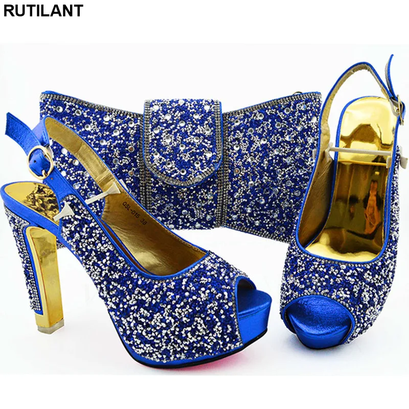 

2019 Women Shoes and Bag Set In Italy Italian Shoe and Bag Set for Party In Women African Lady Shoe and Bag Set with Rhinestone