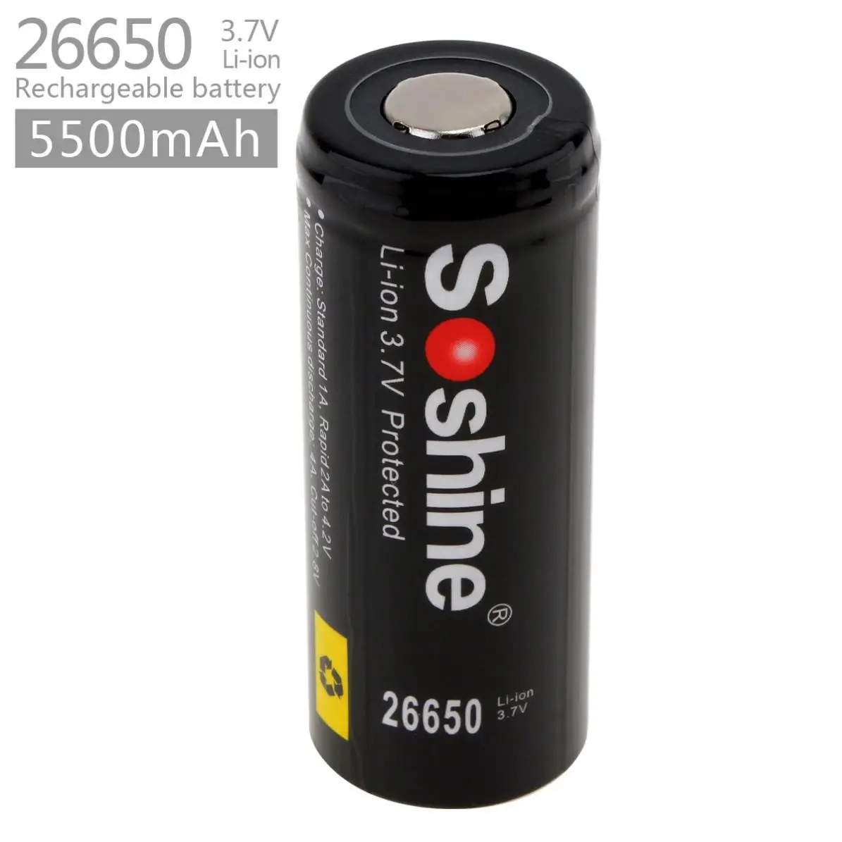 

New Soshine 3.7V 5500mAh 26650 Li-ion Rechargeable Battery with Protected PCB for LED Flashlights / Headlamps