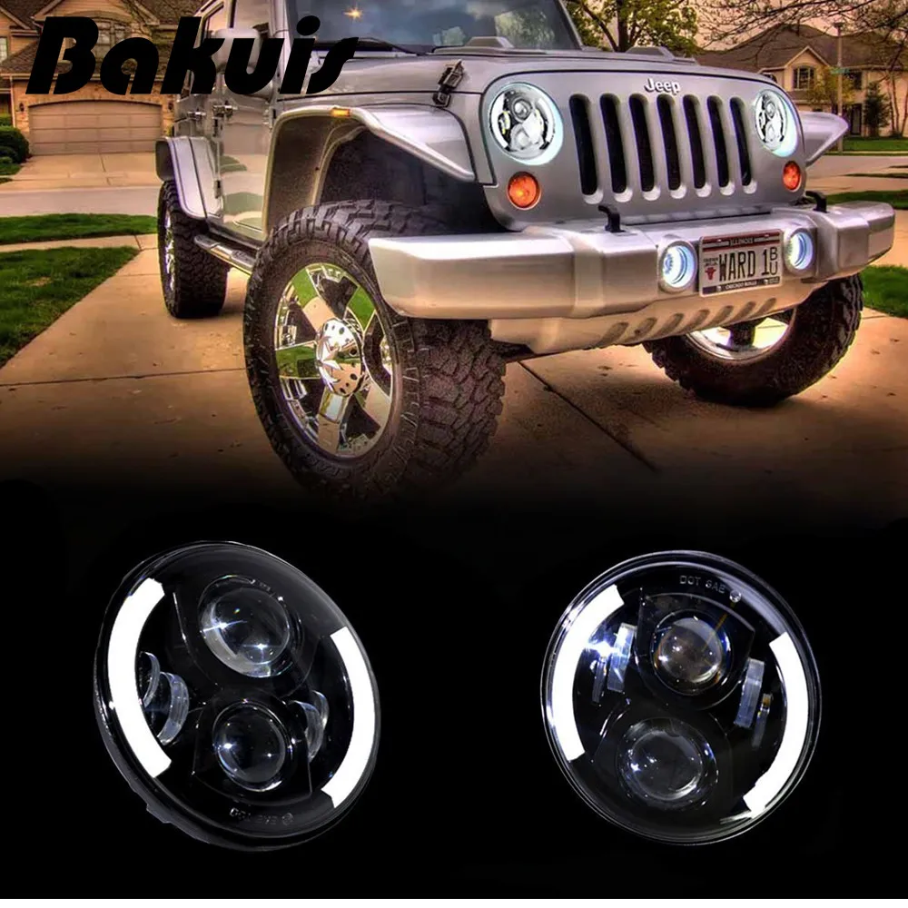 

LED 7 Inch Round Headlight White DRL Yellow Turn Signal Headlamp For Jeep for Harley Davidson Motorcycle Land Cruiser More