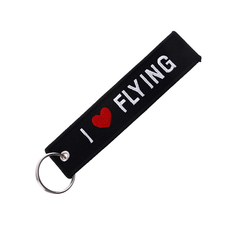 I LOVE FLYING-llavero de 13x3CM, etiquetas de joyería para llaves de coche, regalos, Mensaje de bordado