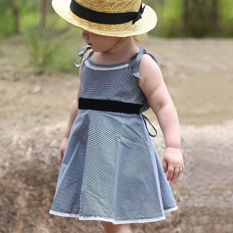Летнее платье для девочек милое платье-рубашка без рукавов для маленьких девочек детское платье в клетку с лентами костюмы принцессы для маленьких детей