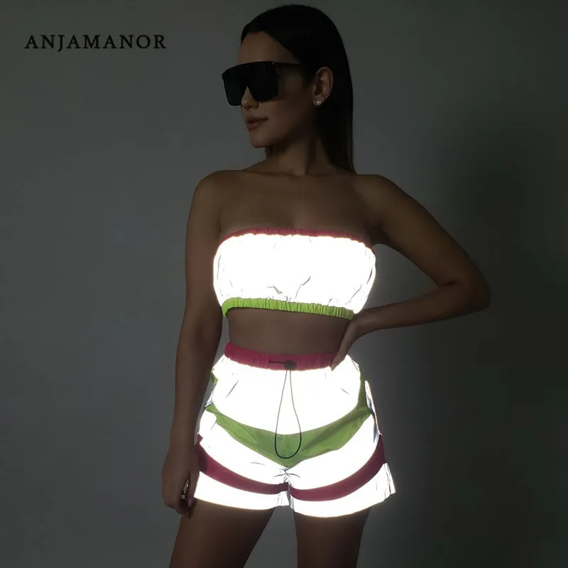 ANJAMANOR светоотражающий неоновый лоскутный сексуальный комплект из 2 предметов с