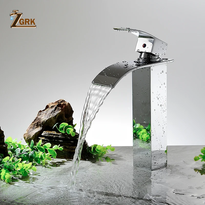 Günstige ZGRK Becken Wasserhahn Moderne Weiß Bad Wasserhahn Wasserfall armaturen Einzigen Loch Kalt und Warmwasser Tap Schwarz Becken Wasserhahn Mischer tippen