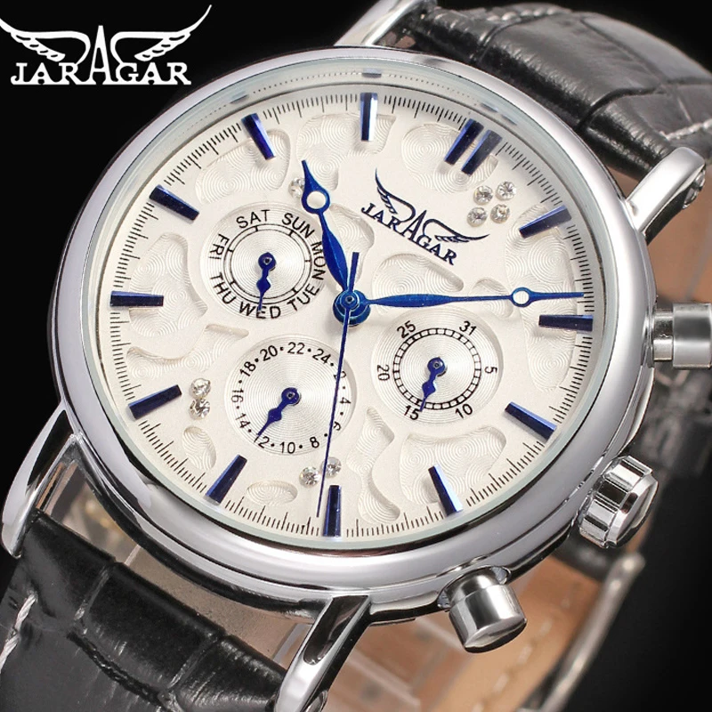 Fashion Jaragar Top Brand Blue Sky Series Elegant Design Genuine Leather Male Mens Business Watch Luxury Clock Men Automatic | Наручные