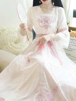 

2020 pink chiffon lace costume hanfu fairy women costume tv play princess dress tang dynasty dress hanfu wedding costume