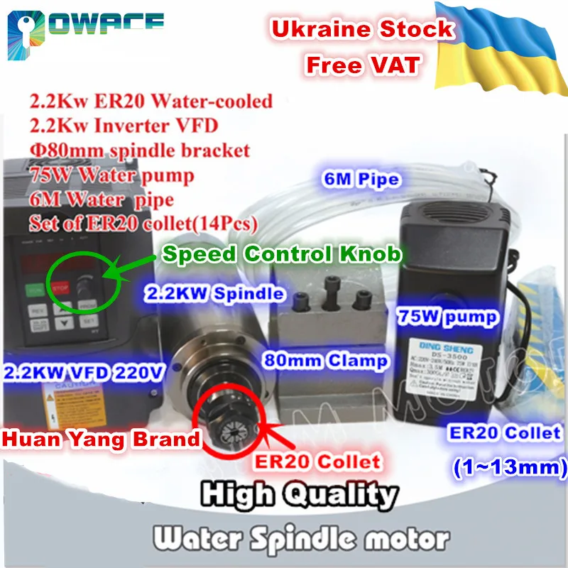[ЕС] 2 кВт шпиндель с водяным охлаждением + VFD Инвертор & 80 мм зажим водяной насос