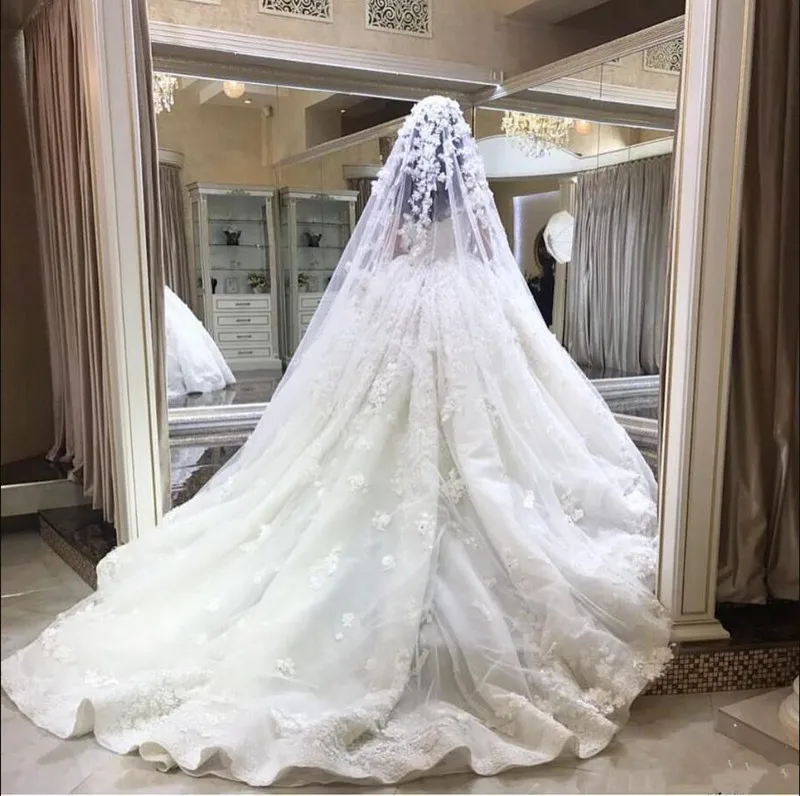 Новое поступление Роскошные арабские Свадебные платья Дубай с 3D Цветочные аппликации Бисер кристаллы Sexy вычурные Свадебные платья с открытыми плечами