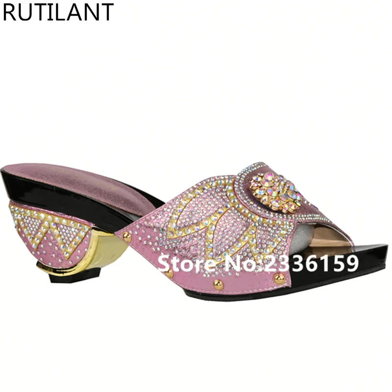 

Pink Color Wedding Shoes Woman Open Toe Ladies Pumps Shoes Party Wedding Shoes Decorated with Rhinestone New Arrival Italy Shoes