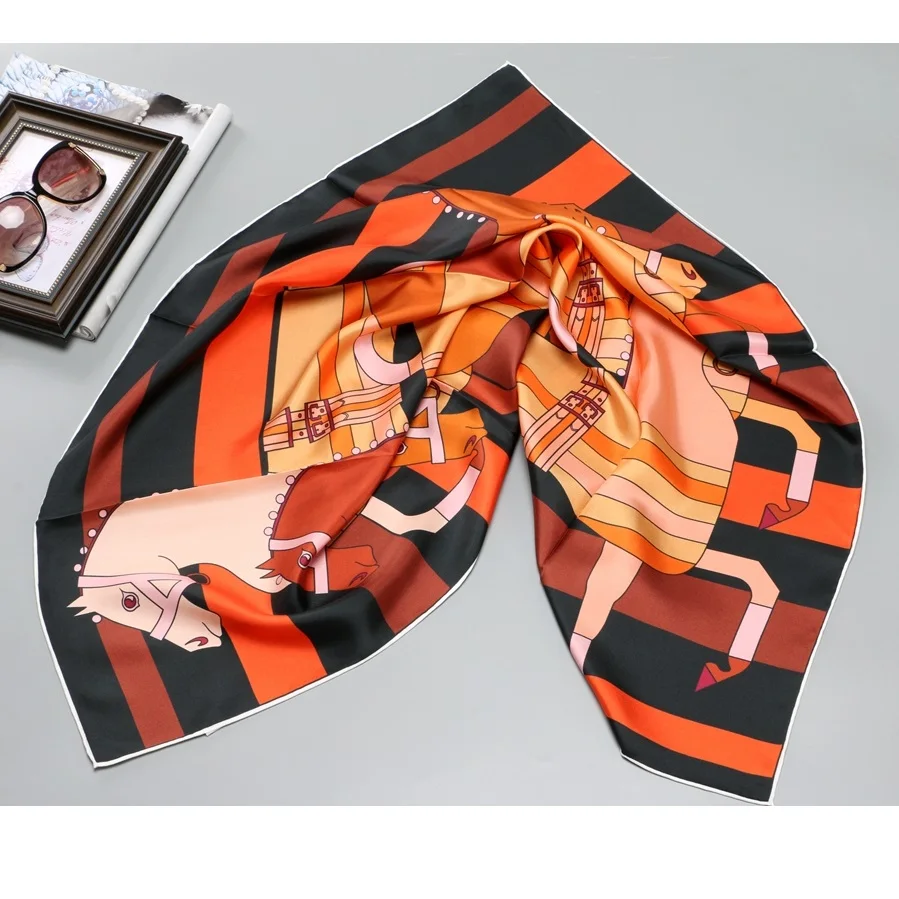 

Horse Print Fashion 100% Silk Scarf Wraps Women Large Square Silk Shawl Hijab Head Scarves Foulard 90*90cm