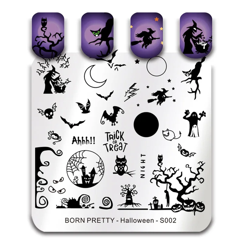 Halloween-S002 BORN PRETTY Рождество ногтей штамповки пластины снег Хэллоуин узор маникюр изображения Шаблон фестиваль год трафарет для ногтей - Цвет: Halloween-S002