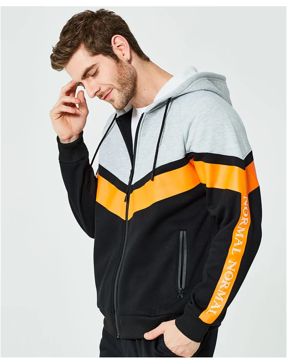 

ZY 2019 Fashion New Patchwork Color Thickened Men's Sweatshirts Coat Drawstring Zipper Hooded Sportswear Tops Polerones Hombre