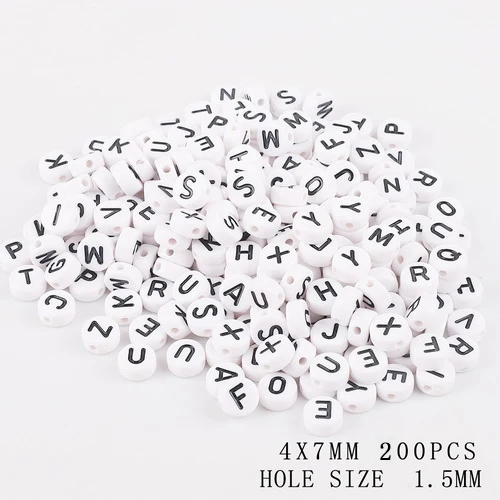 BSD357-01WH 200 шт 4x7 мм акриловые бусины для рукоделия ювелирных изделий Аксессуары круглые плоские буквы алфавита цифры - Цвет: BSD357-01WH
