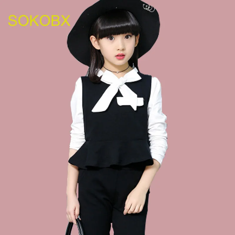 

SOKOBX Girls Clothes Set Spring Autumn Shirt + Vest + Pants 3 PCS Suits For 10 14 12 Years Girls Cotton Kids Girls School Clothe