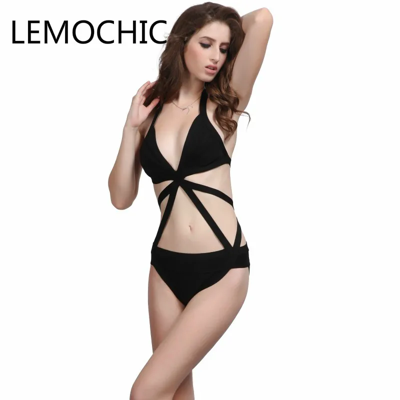 

LEMOCHIC retro monokini Beachwear Swim wetsuit One Piece Swimsuit Women Bathing Suits Sexy deep V sling stylish bikini