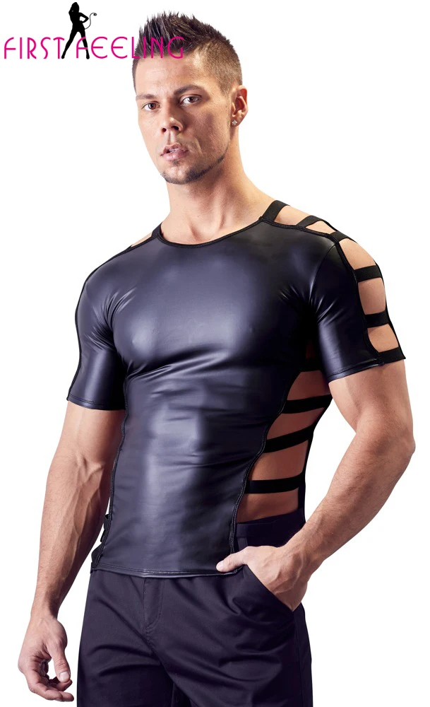 Plus Mxxl Male Fashion Clubwear Clothes Men Sexy Black Leather Tops