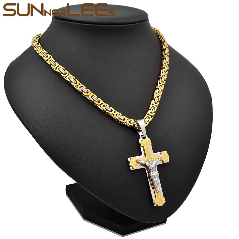 Подвеска с крестом Иисуса Христа из нержавеющей стали|chain gold|link chaincross pendant necklace |