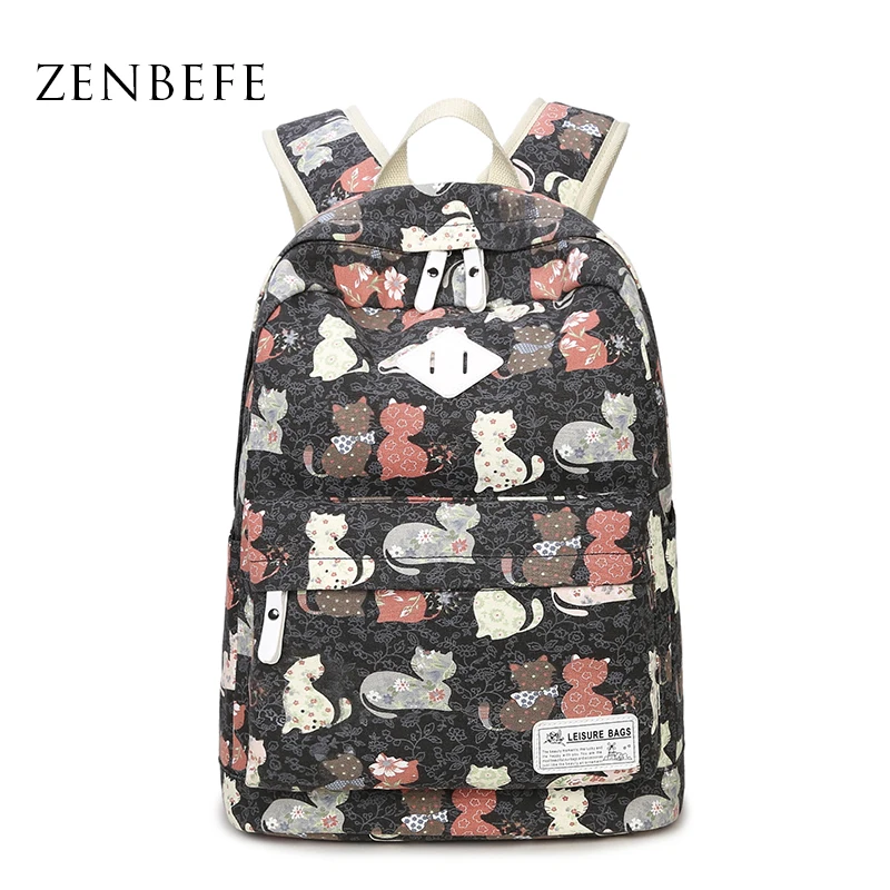 ZENBEFE Cute Backpack Quality Women Backpack Printing Backpacks For Girls Cat Pattern School Bag ForTeenagers Backpack